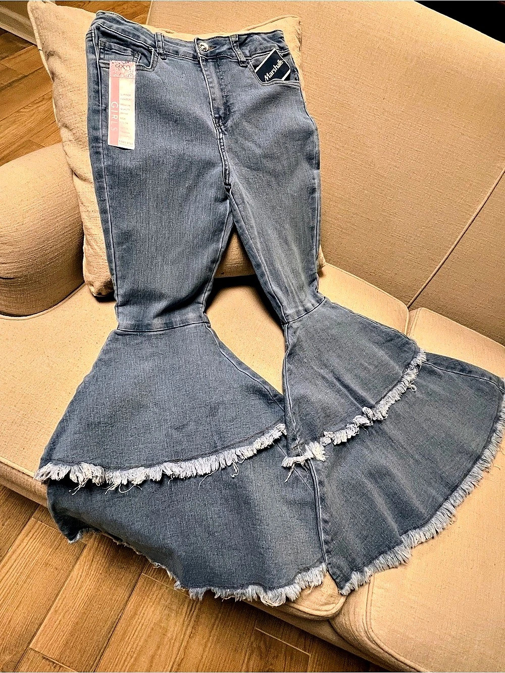 Gogo Star Double Ruffle Flare Jeans Blue Girls 14 NWT